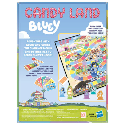 Hasbro Gaming Candy Land Edición Bluey Juego de Mesa | Edades 3 en adelante | 2-6 Jugadores | Juega como Papá, Mamá, Bluey, Bingo, Muffin o Socks | Juegos Preescolares | Regalos para Niños (Exclusiva de Amazon)