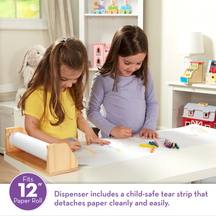 Dispensador de rollo de papel de mesa de madera Melissa & Doug con papel blanco bond (30,5 cm x 22,8 m) para dibujar, arte y manualidades para niños