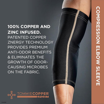 Tommie Copper Elbow Compression Sleeve (L/XL, Black, Pack of 4), 4D Stretch & Non-Slip Fit for Targeted Support, Patented Copper Znergy Fabric, Anti-Odor Benefits, Breathable Design