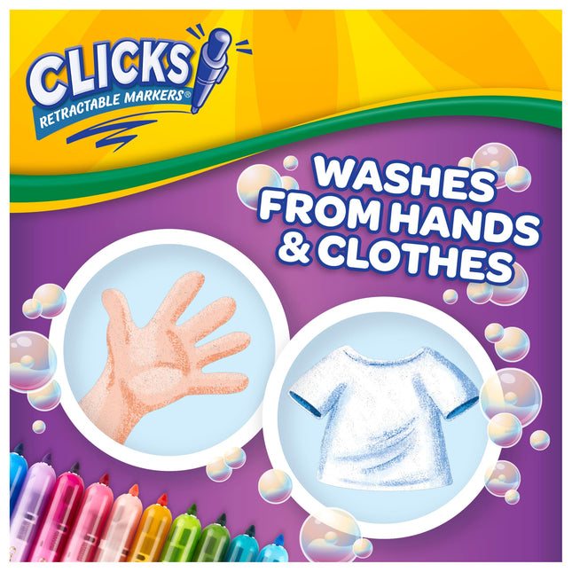 Rotuladores lavables Crayola con puntas retráctiles, Clicks, útiles escolares, 10 unidades, regalos para niños