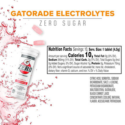 Gatorade Zero Tablets: Zero Sugar, All The Electrolytes, Watermelon, Pack of 10 (4 Pieces)