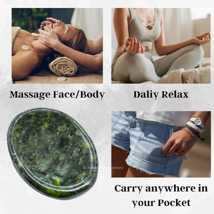 Amazing Gemstone Green Jade Worry Stone Crystals and Healing Stones - Worry Stones for Stress Relief Gift - Piedra Crystal Fidget for Meditation, Relaxation - Unique Stocking Stuffers & Birthday Gifts