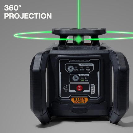 Klein Tools 93RLS Self Levelling Rotary Laser Level Kit Horizontal Vertical with Plumb Point, 350m Range, Rechargeable, Tripod, Detector, 8ft Pole, Carry Case, ≤5mW