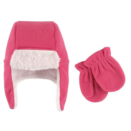 Hudson Baby gorro y manoplas de forro polar, color rosa oscuro, 0-6 meses