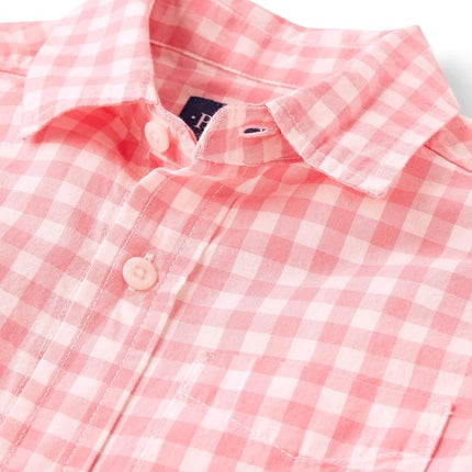 The Children's Place Chemise boutonnée à manches courtes en popeline pour garçons, à carreaux vichy cerise, TP (XXL)