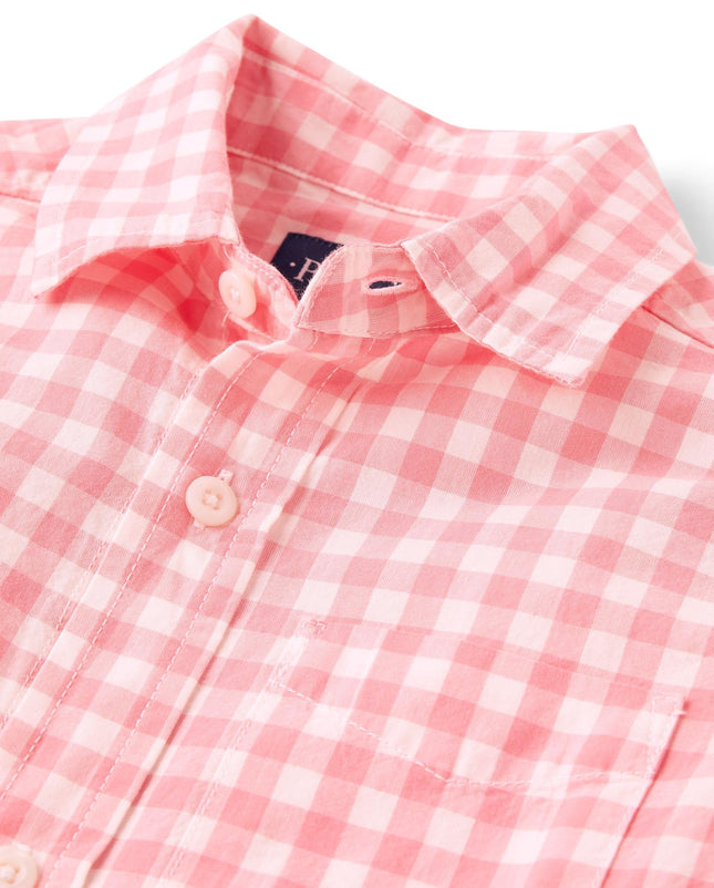 The Children's Place Boys' Short Sleeve Poplin Button Down Shirt, Cherry Gingham, Small
