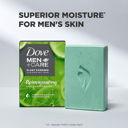 Dove Men + Care Natural Essential Oil Bar Soap to Clean and Hydrate Men's Skin Reinvigorating Lime + Avocado Oil 4-in-1 Bar Soap for Men's Body, Hair, Face and Shave 141 g 4 count