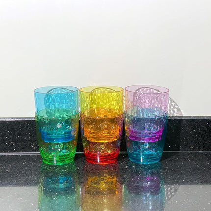 Yanglonghui 26-Ounce Plastic Tumblers (Set of 6), Reusable Plastic Mugs, BPA-Free Acrylic to Drink Mugs, Shatter Resistant, Textured Interior, Dishwasher Safe (Multi Color, 15 Ounce)