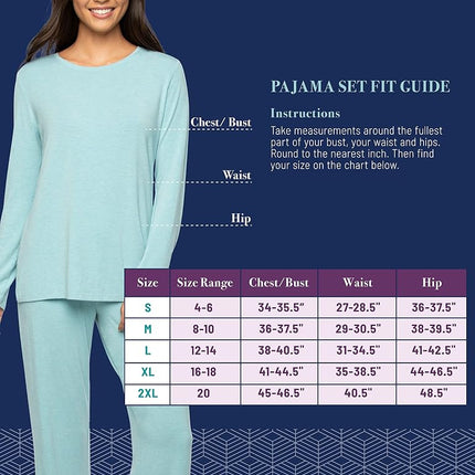 Vanity Fair womens Beyond Comfort Modal Pajama Set (Short & Long Sleeve), Long Sleeve - Ghost Navy Heather, XXL