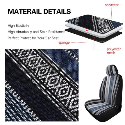 VarCozy Baja Saddle Blanket Seat Covers, Front Seat Covers for Sedan, SUV, Truck, Universal Stripe Colorful Woven Automotive Seat Cover, Breathable, Washable, Airbag Compatible