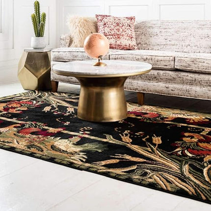 Alfombra de área negra Unique Loom Barnyard Collection French Country Cottage Roosters (2,7 m x 3,6 m)