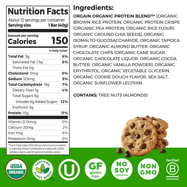 Orgain Plant Protein Bar Cho Chip 12-40 g