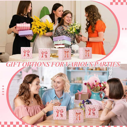 Chivertion 50 Pcs Pink and White Bow Cookie Box with Window Bowknot Small Bakery Boxes Cake Treat Containers for Pastry Donuts Macaroon Wedding Bridal Shower Birthday Party Favors