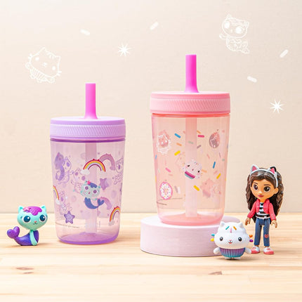 Zak Designs Gabby's Dollhouse Kelso 15oz Leak-Proof Toddler Cups, 2-Pack