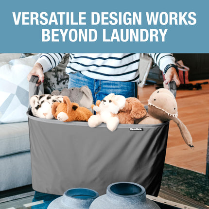 CleverMade Collapsible Fabric Laundry Basket LUXE 2PK - Foldable Pop Up Storage Organizer - Space Saving Hamper with Carry Handles, Navy Noir/Cream, One Size