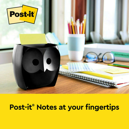 Post-it Owl Note Dispenser, Includes 1 Pad of Post-it 3 in X 3 in Super Sticky Dispenser Pop-up Notes, 45 Sheets, OWL-330-BK