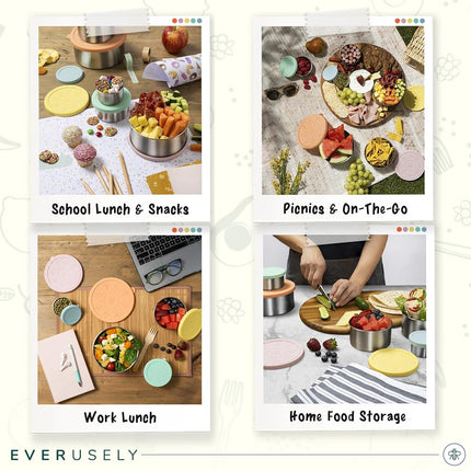 Everusely Stainless Steel Food Containers With Lids - Leakproof, Stackable Lunch and Snack Containers