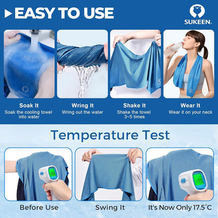 Sukeen Cooling Towels 6 Pack (40"x12") for Neck and Face, Quick Dry Sport Camping Cold Towel for Hot Weather