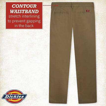 Dickies Women's Straight Flex Twill Pant Khakis, Rinsed Desert Sand, 12 32