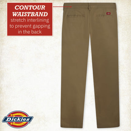 Dickies Women's Straight Flex Twill Pant Khakis, Rinsed Desert Sand, 14 32