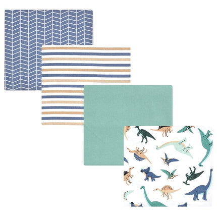 Hudson Baby Unisex Baby Cotton Rich Flannel Receiving Blankets 4-Pack, Dino Friends, One Size