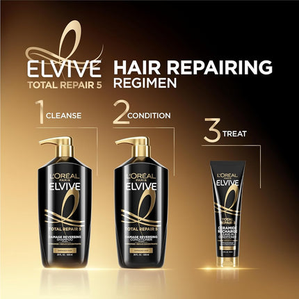 Visit the L'Oreal Paris Store L'Oreal Paris Elvive Total Repair 5 Repairing Shampoo and Conditioner for Damaged Hair Shampoo and Conditioner Set with Protein and Ceramide 1 kit