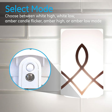 GE 43876 SleepLite Night Plug-in, Candle Glow, Amber Light, Dusk to Dawn Sensor, Sleep Aid, Red, Low Blue LED Promotes Melatonin, for Seniors, Ideal for Bedroom, Nursery, 4387, White