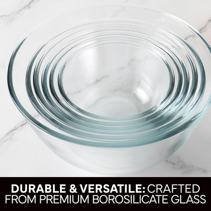 Juego de 12 cuencos de cristal para mezclar con tapas Cook with Color – Cuencos de borosilicato apilables para cocinar, hornear y preparar comidas, negro