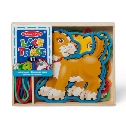 Melissa & Doug Juego de encaje y trazado: Mascotas - 5 paneles de madera y 5 cordones a juego