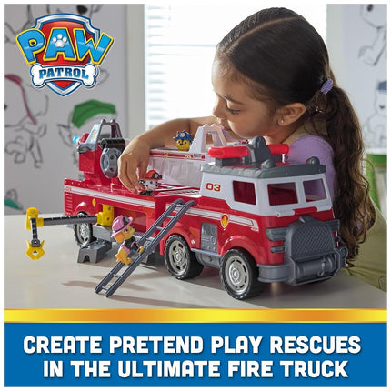 Paw Patrol Ultimate Rescue Fire Truck with 2 Ft. Ladder, Lights, Sounds, a Mini Toy Car, Chase, Marshall & Skye Figures, Toys for Boys & Girls Ages 3+
