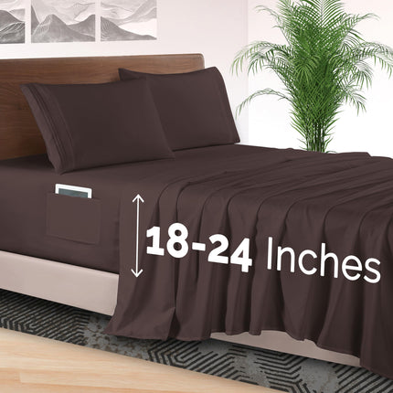 Elegant Comfort 4-Piece Bed Sheet Set - Luxury Bedding 1500 Premium Hotel Quality Microfiber, All Around Elastic 18-24 Inches Deep Fitted Sheet- Extra Deep Pocket Sheets, King, Brown
