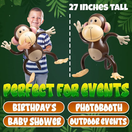 Large Inflatable Monkey (Pack of 3) 69 cm for Kids and Toddlers