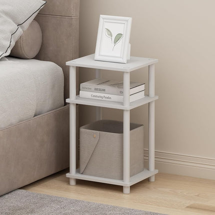 Furinno JUST Night Stand, 3-Tier Turn-N-Tube Nightstand, Toolless Bedside Table, End Table, Side Table with Open Storage for Bedroom, Living Room, White