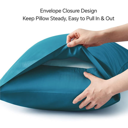 BEDELITE Cooling Pillow Cases Queen 2Pcs, Rayon Made from Bamboo, Teal