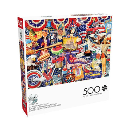 Buffalo Games - Kate Ward Thacker - All American Collage - 500 Piece Jigsaw Puzzle Colorful Puzzle for Adults – Precision-Cut Pieces, Beautiful Artwork, and Hours of Relaxing Fun