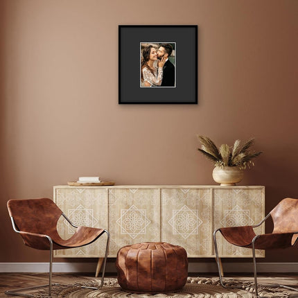 Americanflat 24x24 Picture Frame with Polished Plexiglass - Use as 11x14 Frame with Black Mat or Display 24x24 Photo Without Mat - Streamline Collection - Thin Border Square Frames for Wall - Black