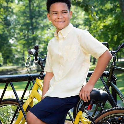 French Toast Boys' Little Short Sleeve Oxford Dress Shirt (Standard & Husky), Yellow, 5