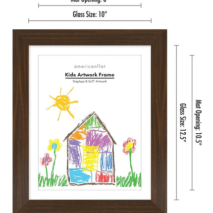 Americanflat Kids Artwork Display Frame Changeable (Walnut) - Magnetic Door Holds 100 Art Pieces - A4 Size Display with Mount or 10x12.5 Without Mount - My Mini Masterpiece