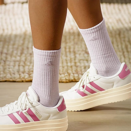 adidas Women's Athletic Cushioned Crew Socks (6-Pair) with arch compression, Preloved Fig Purple/Clear Onix Grey/White, M