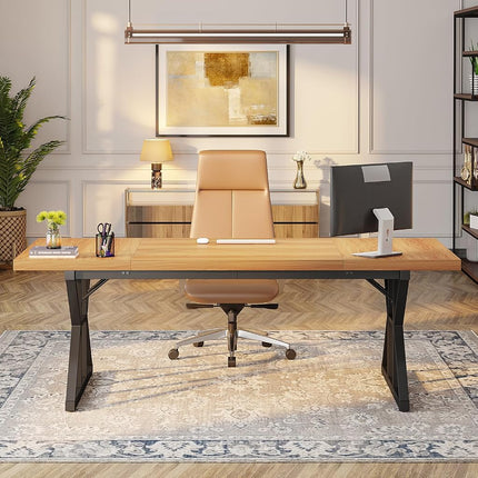 Tribesigns 180 cm Executive Desk, Large Computer Desk Workstation, Modern Simple Style Office Desk Study Writing Table, Business Working Desk for Home Office (Brown/White, Desk 80cm Depth)