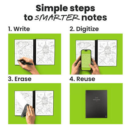 Rocketbook New Core Reusable Spiral Notebook, Letter Size 8.5x11, Black - Dotted Pages, App-Connected, Erasable, Durable Cover, Ideal for School, Work, and Creative Projects