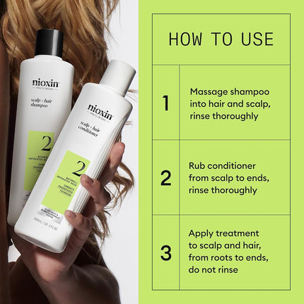 Nioxin System 2 Natural Hair Progressed Thinning Kit for Unisex, 3 Piece 10.1oz Cleanser Shampoo, 10.1 oz Scalp Therapy Conditioner, 3.38oz Scalp and Hair Treatment, 3 count
