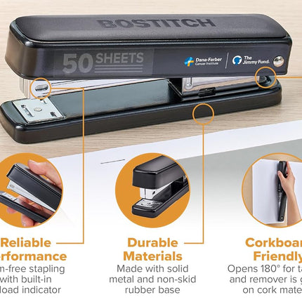 Bostitch Titan Heavy Duty Metal Stapler, 50 Sheet Capacity with 1250 Staples and Ergonomic Staple Remover, Jam Free Stapling, Full Strip Stapler for Desk, Office and
