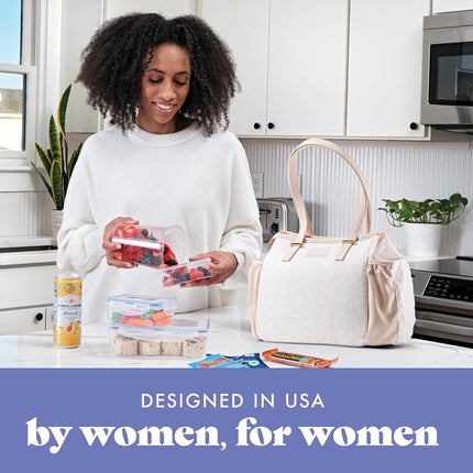 Copley Lunch Kit - Insulated, Stain-Resistant & Lightweight Women's Lunch Bag With Container, Ivory Feline Fine