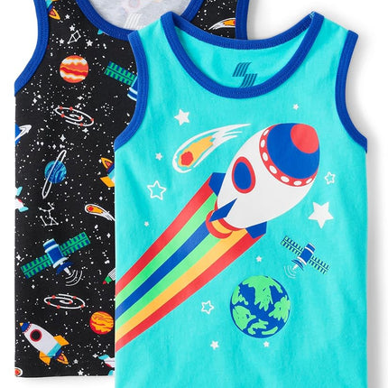 The Children's Place Camiseta sin mangas para bebés y niños pequeños, paquete de 2 unidades con gráfico espacial, 18-24 meses