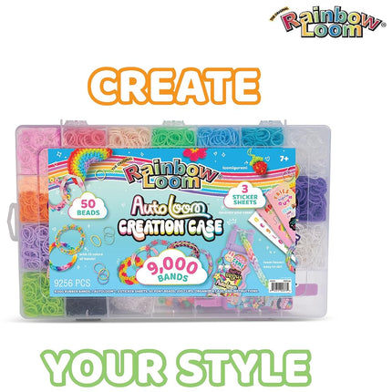 Rainbow Loom: AutoLoom Creation Case - DIY Bracelet Craft Kit, 9000 Rubber Bands, 50 Colored Beads, 3 Sticker Sheets, Jewelry Activity Set, Kids 7+