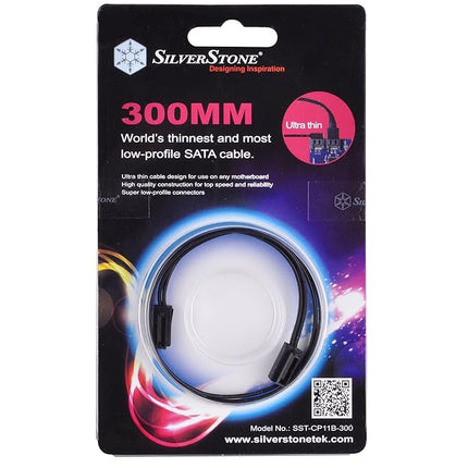 SilverStone Technology CP11B-300 300mm (11.8 in.) Ultra Thin 6Gb/s Lateral 90-Degree SATA Cable with Custom Low-Profile Connectors, SST-CP11B-300