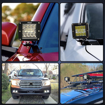 Nilight 4PCS 3Inch 42W LED Pods LED Cubes Upgraded Spot Flood Combo Beam Square Driving Light Backup Light Reverse Light Grill Mount Light with Wiring Harness Kit -4 Leads