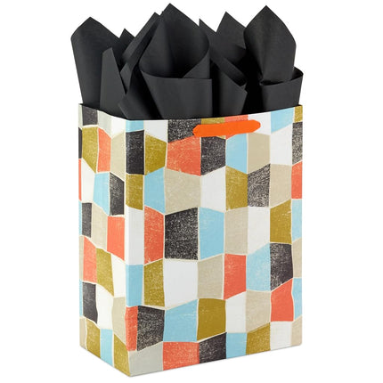 Hallmark 13" Large Gift Bag with Tissue Paper and Gift Tag (Your Day Your Way Orange, Black, Blue, Green) for Birthdays, Father's Day, Graduations, Retirements