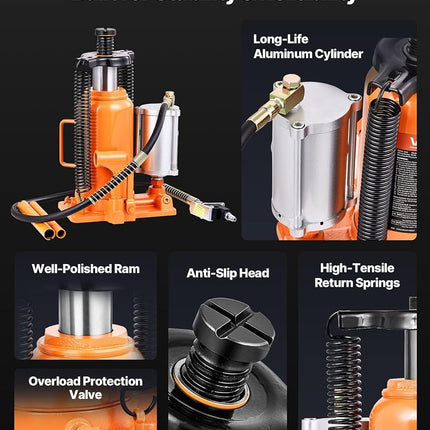 VEVOR - Hydraulic Air Bottle Jack, 20 Ton/40000 Lbs, 10.4-19.7 Inch Lift Range, Manual Handle and Air Pump, for Car, Pickup, Truck, RV, Repair